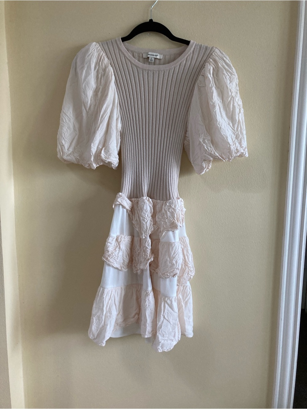 Francesca's Collections Cream Puff-Sleeve Tiered Girls Dress - Picture 1 of 5